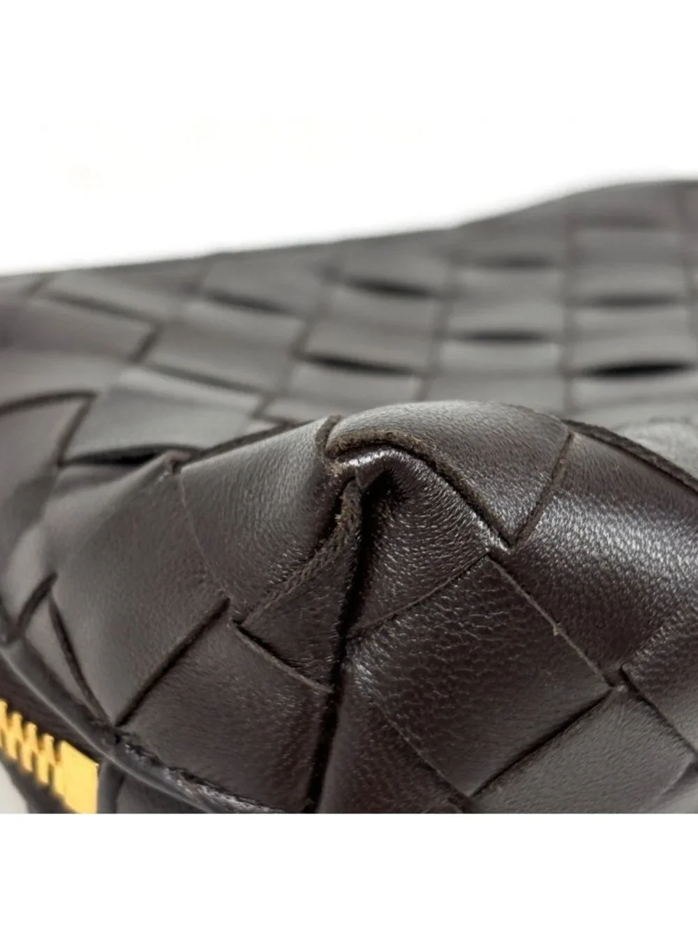 Bottega Veneta Makeup Pouch Intrecciato Leather Brown